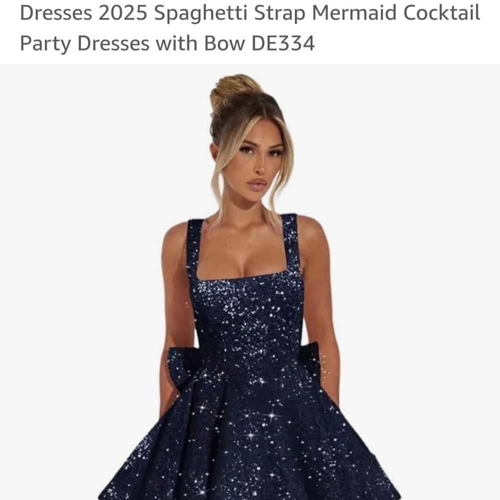Elegant Navy Blue Sequin Party Dress